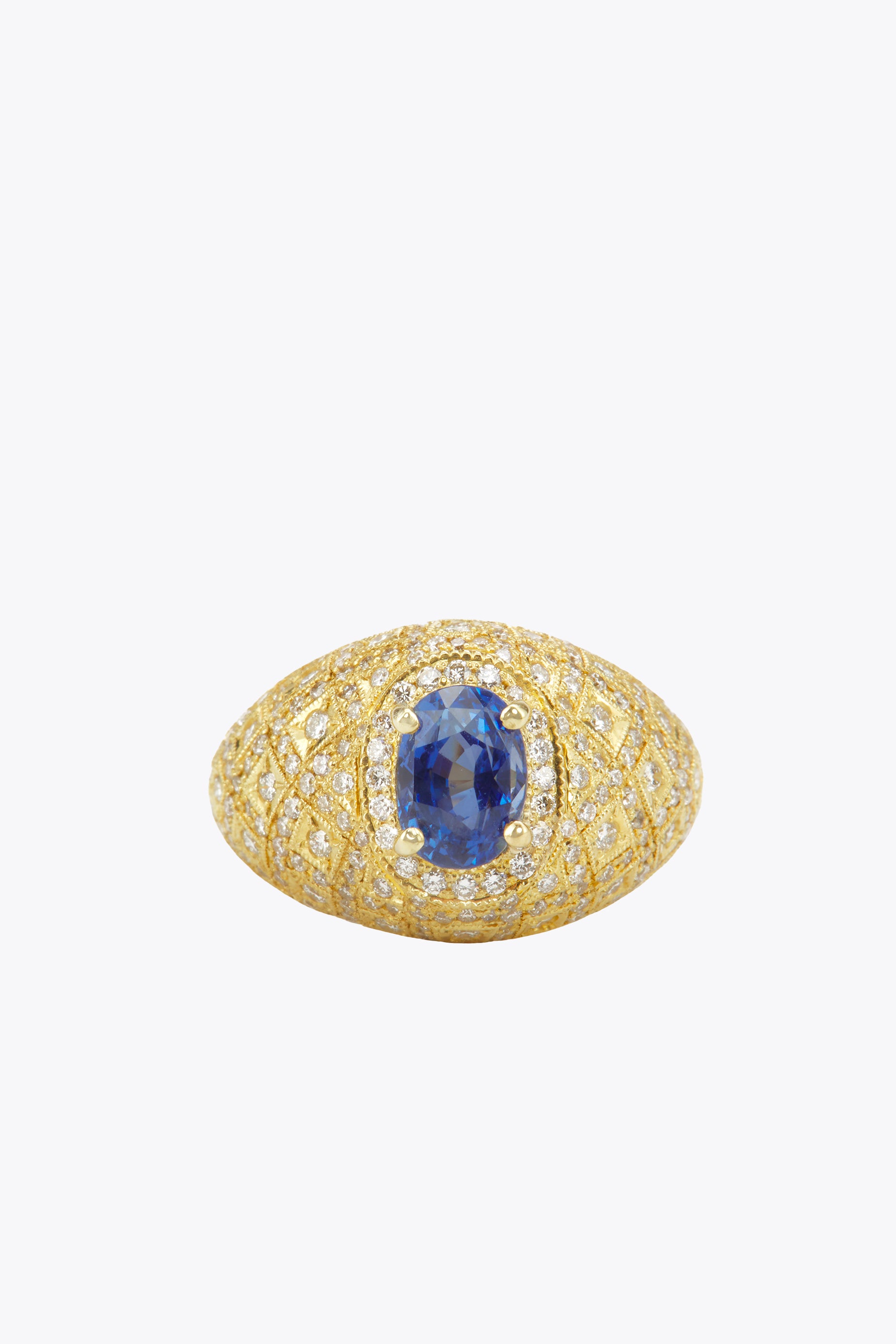 Blue Sapphire and Diamond Pave Ring