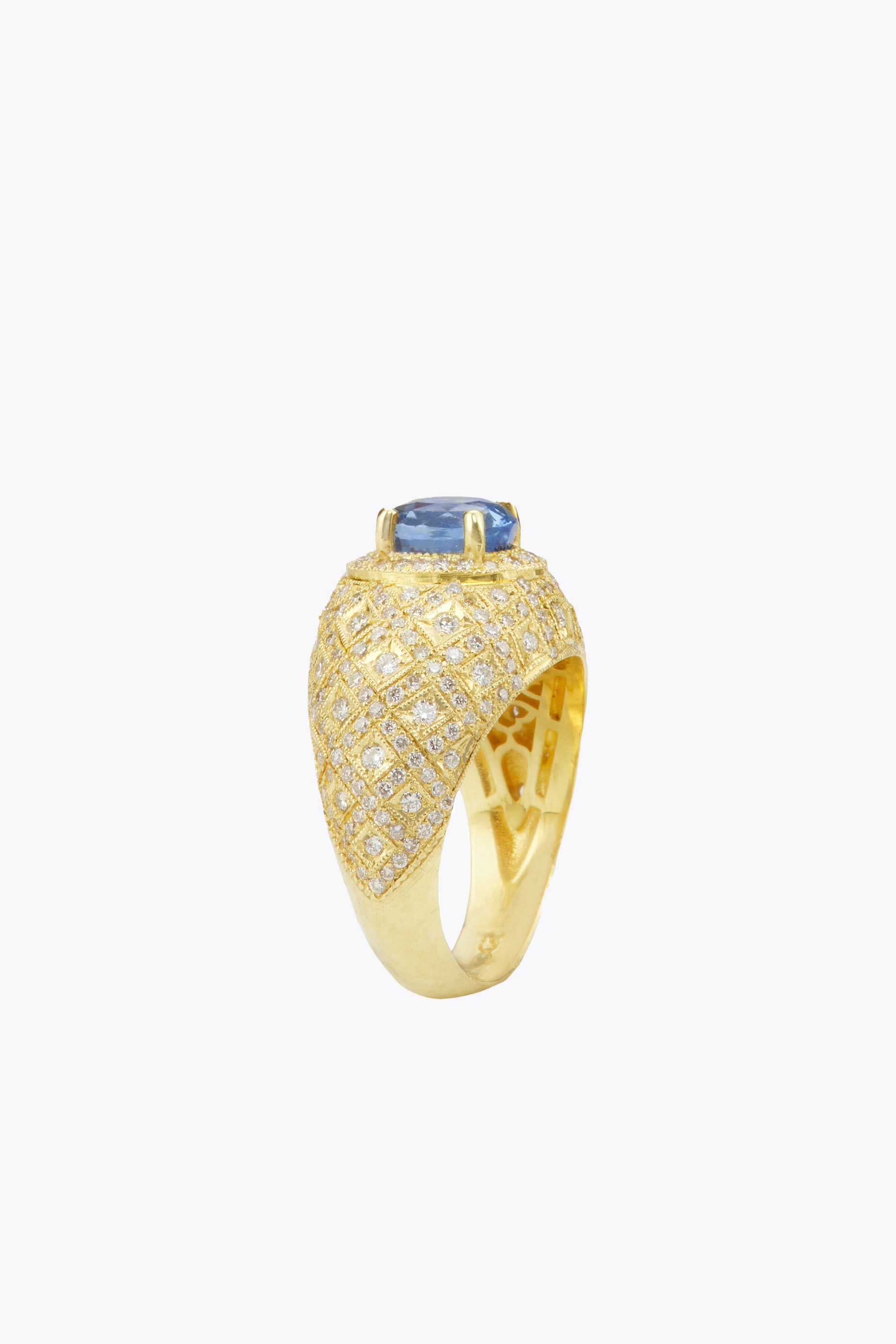 Blue Sapphire and Diamond Pave Ring